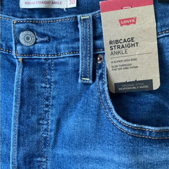 NWT LEVI’S Ribcage Straight Ankle Jeans Super High-Rise Blue 30x27 - Picture 7 of 14